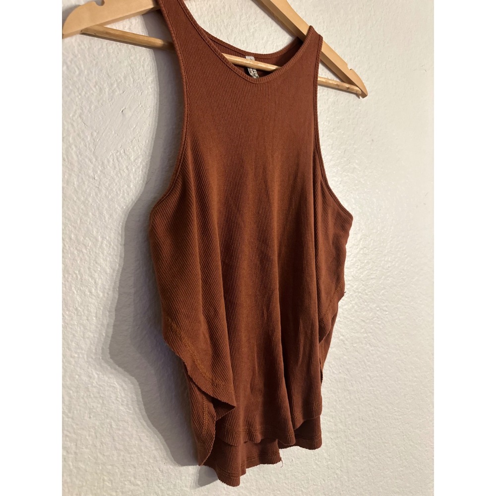Free People Intimately Ribbed High Neck Tank Top Rust Brown Racerback - Picture 5 of 10